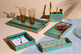 Alamkari India Wooden Lotus Print Set of 4 Tray